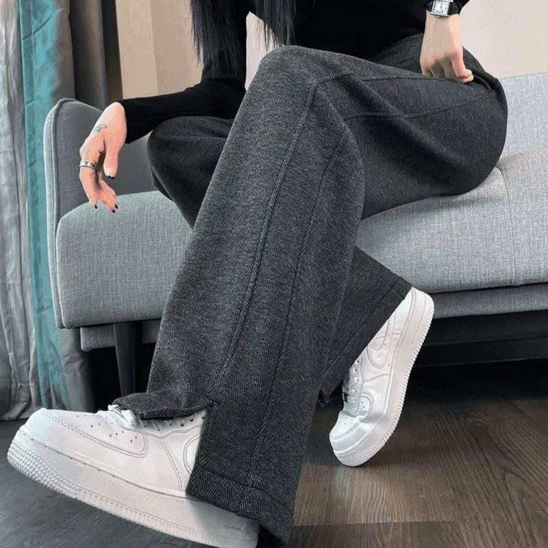 

Брюки для женщин Эластичные с высокой талией Длинные брюки Большого размера Утепленные Эластичные Однотонные Универсальные Повседневные Брюки с широкими штанинами Брюки XXXXL серый/чёрный