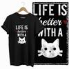 COOLMIND CAT Print  BLACK Short Seleve 100% Cotton Exclusive Graphic Women T Shirt Big Size O-neck Cotton Cat Lover Women Tshirt