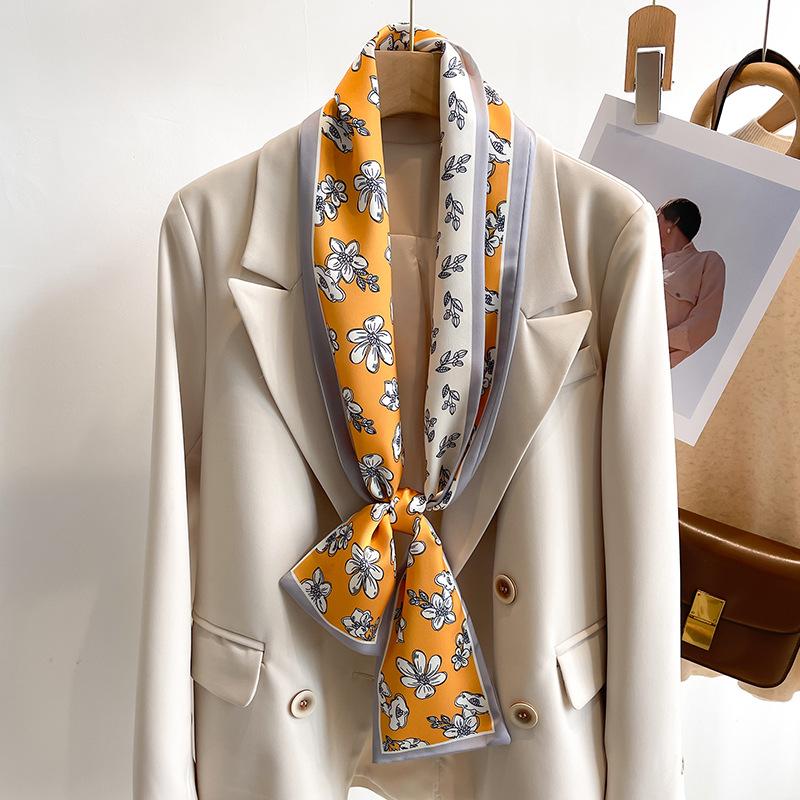 50 Color New Women Silk Feel Printed Design Scarf Shawl Fashion Luxury Long Narrow Small Silk Scarves Ladies Headband Headscarve