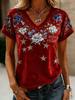 European and American Style Women's Clothing Casual V-neck Short-sleeved T-shirt D Digital Printing Source Wholesale