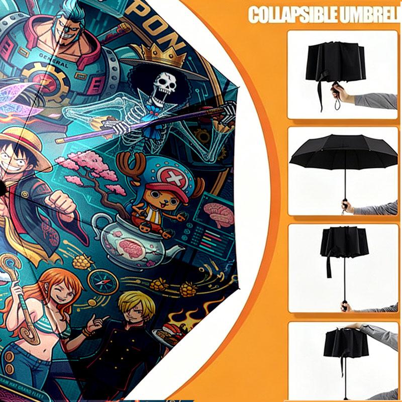 Custom Name Personalized ONE PIECE Print Umbrella, Auto Open Close, 8‑Rib Sturdy Frame, Commute Camping Hiking Use, Birthday Gift