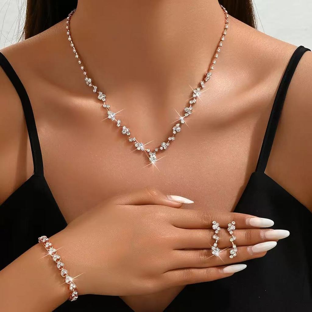Bridal Jewelry Set With Alloy Water Drill Crystal Pendant For Wedding Bride Gift
