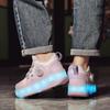 Kid's Roller Skates Removable Flat Charging LED Four Wheels Glowing Sports Shoes Pink Women's Glowing Sneakers