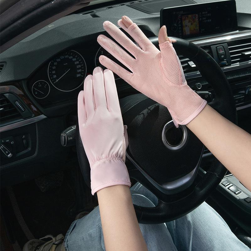 Breathable Ice Silk Sunscreen Gloves for Women with Thin High Elastic Driving Anti Slip  Anti UV Rays  Summer Cycling  Finger Touch Screen