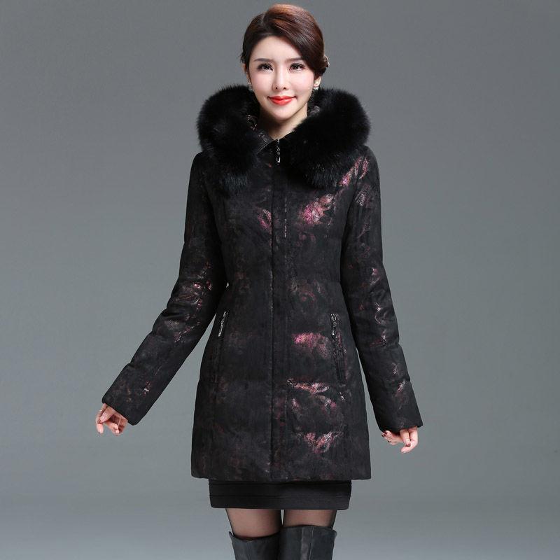 Mom's Embossed Medium and Long Middle-aged and Elderly Down Jackets for Women Fattened and Thickened New Winter Jackets