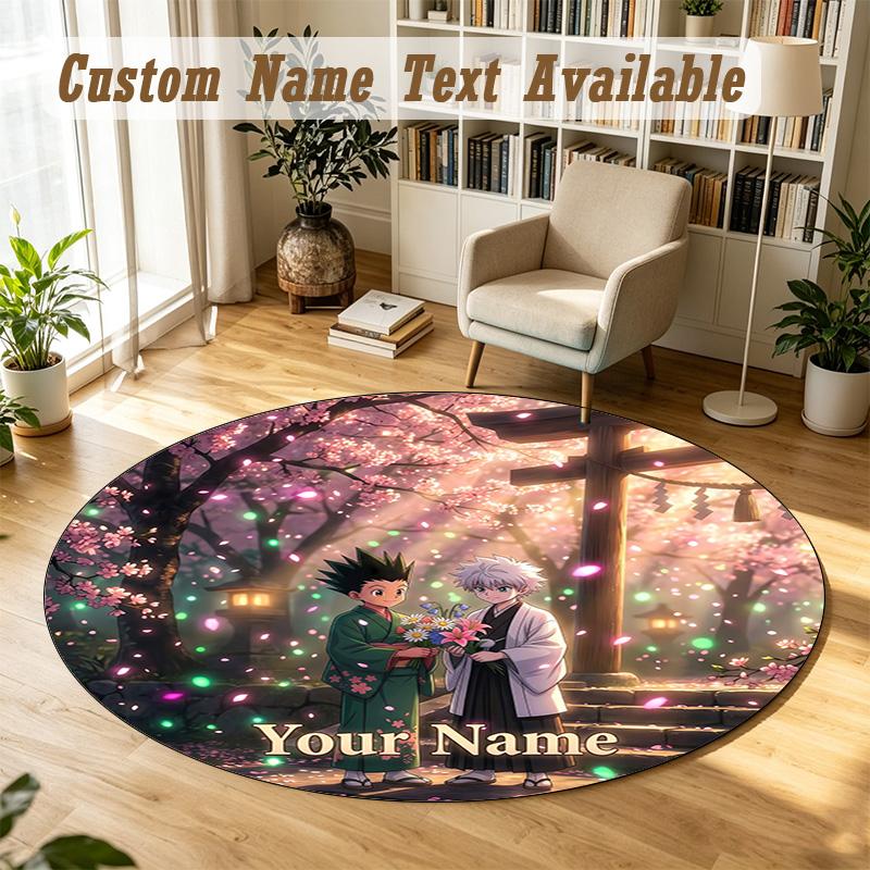 Round Rug Custom NameHunter × Hunter Pattern Non Slip Carpet Home Floor Decor