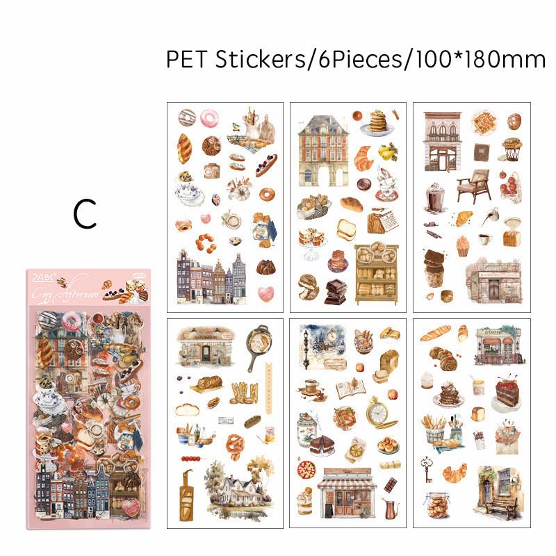 6pcs Literary Retro Stickers PET Materials DIY Scrapbooking Art Collage Stationery Planner Decor Diary Stickers