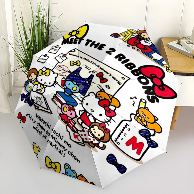 

1pc Hello Kitty & Mimmy s Bow Ribbon Umbrella - Automatic Opening/Closing with Foldable Design, Outdoor Use, Festival Gift for Fans, Travelers, Everyd