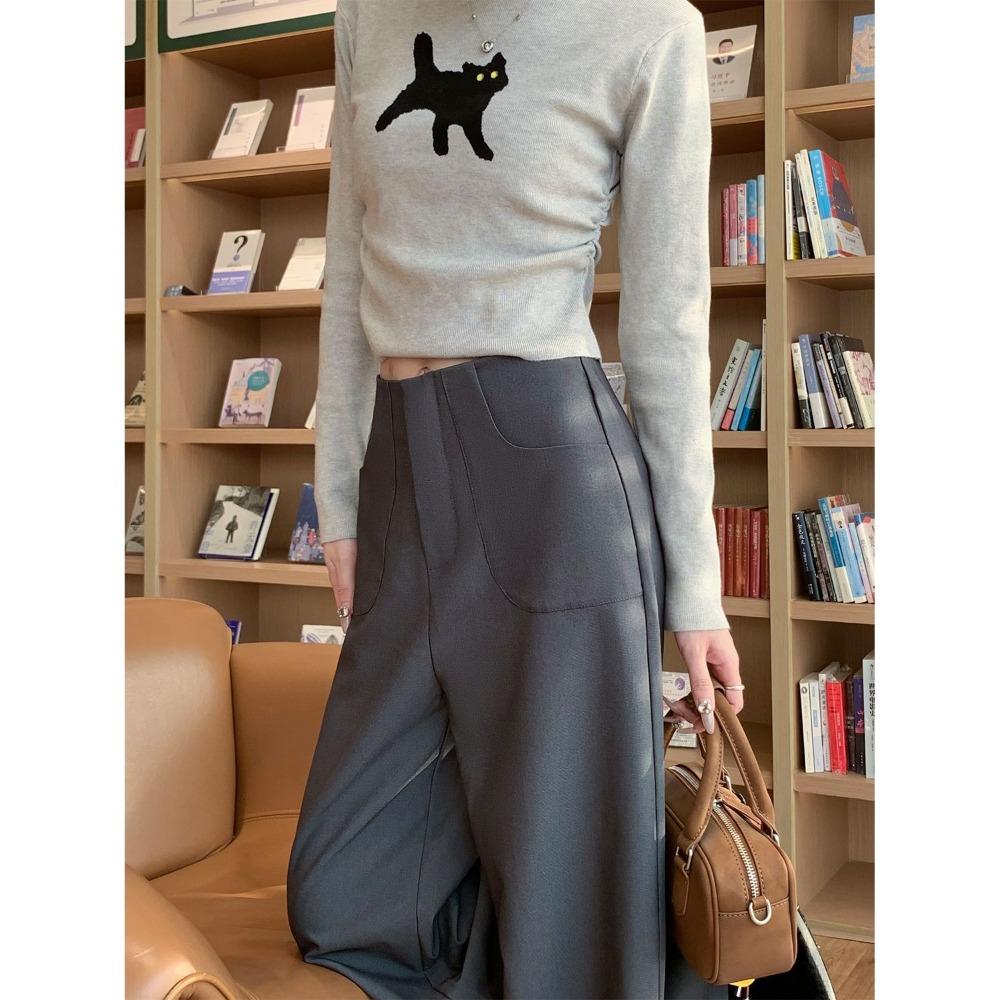 

Серые широкие брюки женские весна-осень досуг узкие прямые брюки с высокой талией драпированные костюмные брюки XXL серый