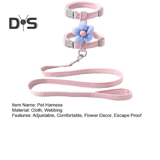 Set Ham Pisică Lesă Guler pentru Plimbat Reglabil Strat Dublu Ham Animal de Companie cu Decor Floral Guler Animal de Companie Anti-Evadare Lesă pentru Pisici Mici Medii