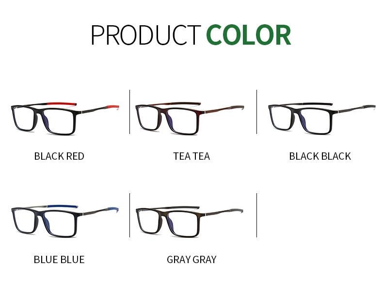 Men's Sports Style Eyeglass Frame with TR90 Anti-Blue Light Lenses and Aluminum-Magnesium Legs, Myopia Compatible, Model 5832