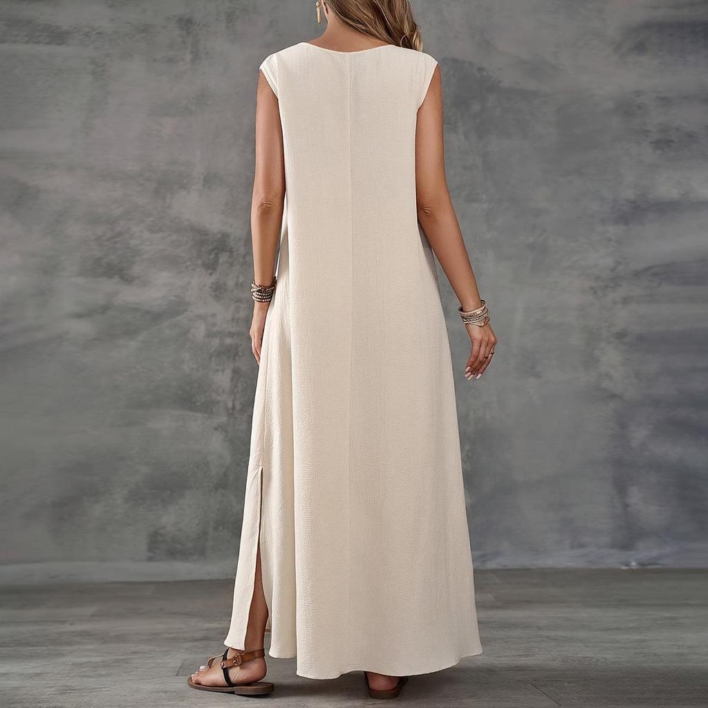 2025 Summer Sleeveless V-neck Side Slit Maxi Dress - Elegant Women's Long Dress