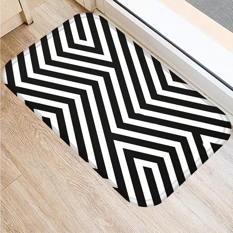 Nordic Black Geometric Kitchen Entrance 40*60cm Door Mat Coral Velvet Carpet Doormat Indoor Floor Mats Anti-Slip Rug 48229-1