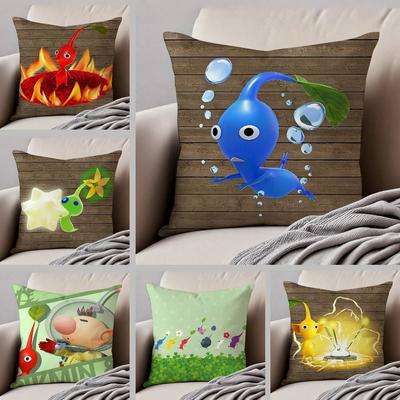 Cartoon Anime P-PIKMINS Pillow Case Silky Elegant Comfort Sofa Bed Invisible Zipper Beach Pillowcase