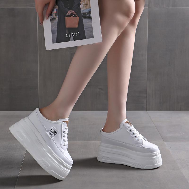 Mote 12CM Damesommersko Slip-on Ekte skinn Mote Kile Tøffel Plattform Kilesandaler Sandaler