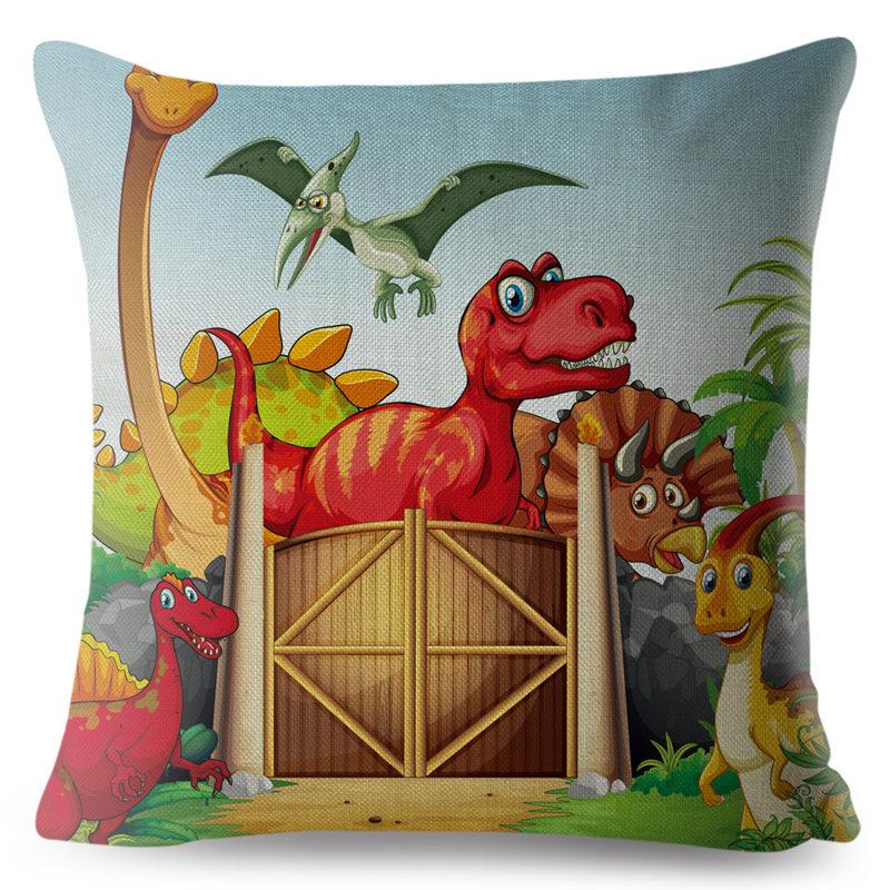 Cartoon Jurassic Dinosaur Animal Pillowcase Cushion Cover Peach Skin Pillowcase Sofa Home Decor Pillowcase
