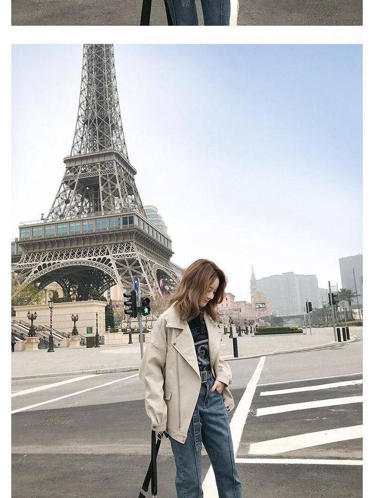 Women's Thick PU Leather Motorcycle Jacket - Spring/Summer, Korean BF Style, Loose Fit, College Short Outerwear