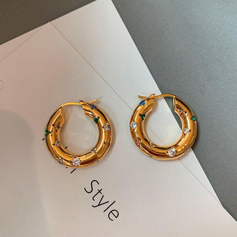 

Mild Luxury Retro round for Spring Women Color Earrings Gold Diamond Earrings/Pair