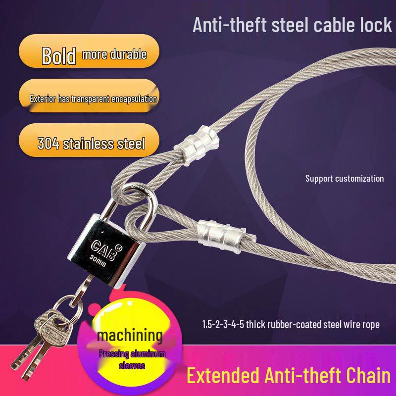 

Универсальный стальной тросовый замок для транспортных средств, шлемов, уличной мебели и шкафов Universal Lock [2 Keys]