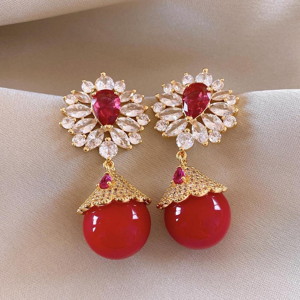 Silberne Nadel Tropfenöl Rote Perlen Ohrstecker - Eleganter & Vielseitiger Schmuck für Damen