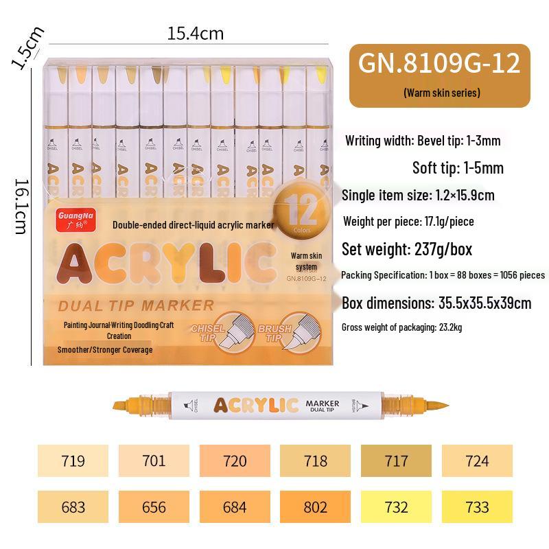 Guangna 8109 Stackable Double-ended Acrylic Marker Pens for DIY Doodling, Journaling, and Art