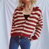 Striped Sweater Cardigan Women's Autumn and Winter 2 New Styles, Looped Yarn Single Breasted Design Sense, Short Jacket Top 3584 EMA