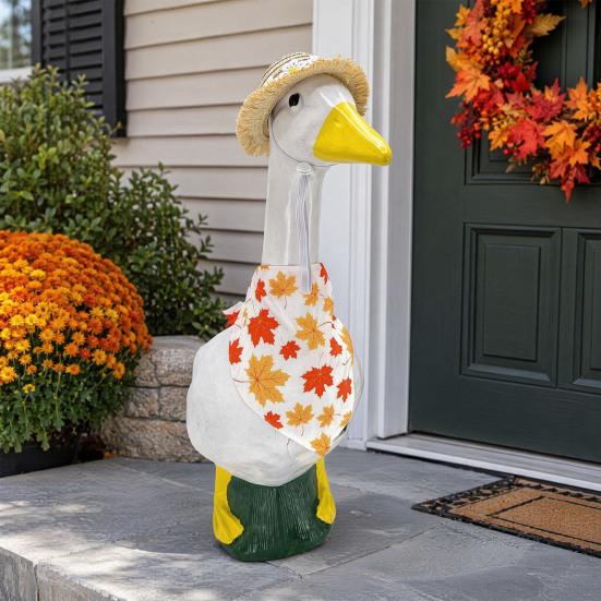 huaqianguhh 1 Set Autumn Porch Goose Outfit, Straw Hat And Maple Leaf Scarf, Fall Season Costume for 23 Inch Statue Outdoor Yard Lawn Garden Decor