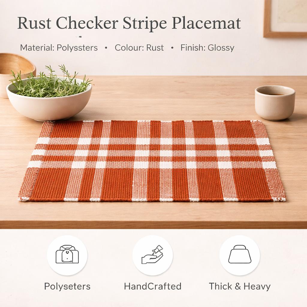 Rust Checker Stripe Placemat -Durable Polyester Table Mat for Dining and Kitchen