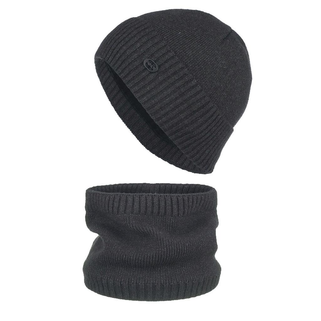 Autumn and winter new velvet plain iron label hat scarf set