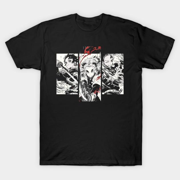 Asian Size Cotton Unisex Tshirt Print T-shirt Demon Slayer Trio Manga Panel T-shirt No-Cut Print Regular Fit