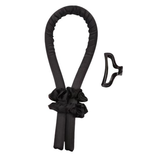 

No Heat Hair Curling Rod Clip Overnight 2 Scrunchies Claw Headband with Sleeping Silk Ribbon чорний