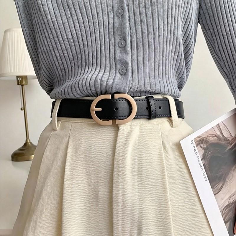 Womens Minimalist PU Leather Belt With Double D Buckle Adjustable Waistband Jeans Office Casual Wear