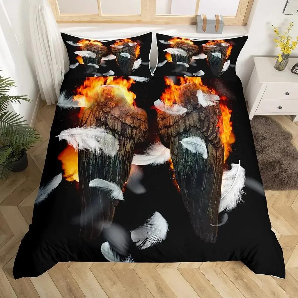 Luxury New 3D Print Angel Wings Duvet Cover Set Lucifer Angel Bedding Sets Aesthetic Wing Feather Full Size King Size for Girls