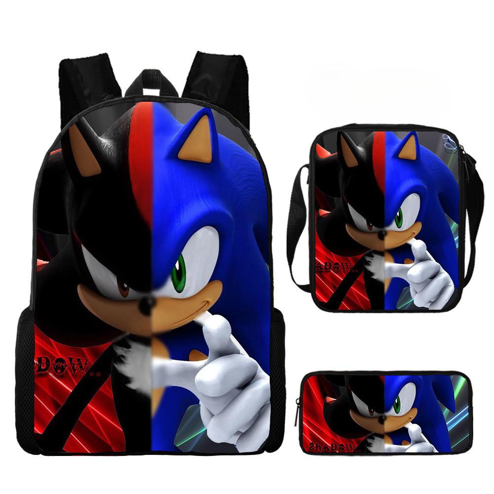 Sonic Cartoon School Bag Set With Oxford Fabric Breathable Lightweight For Kids School Use