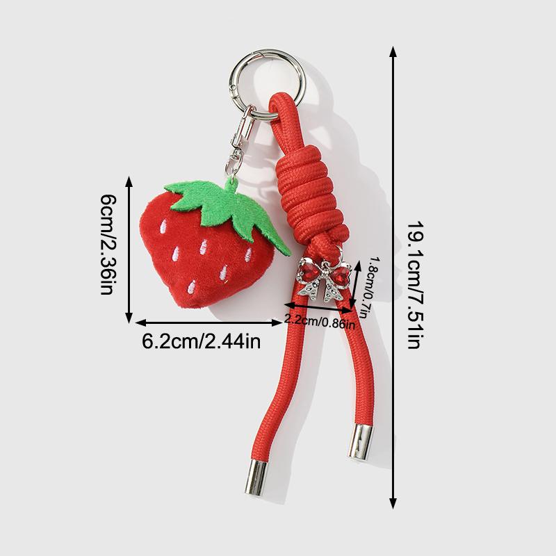 Korean Simulation Plush Strawberry Keychain Little Fresh Sweet Red Bow Keyring Pendant Bag Ornament Car Key Holder For Girl Gift