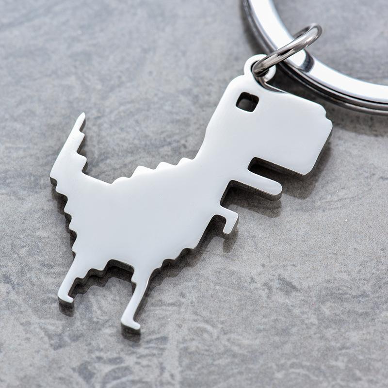 Building Block Dinosaur Stainless Steel Keychain Cute Cartoon Style Fashion Bag Pendant Practical Durable Daily Keyring