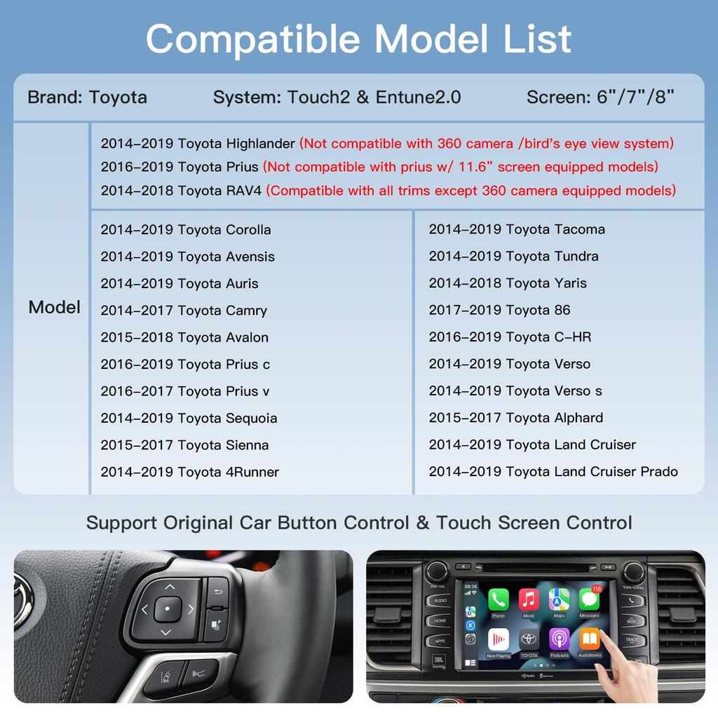 Wireless Carplay Android Auto For Toyota Yaris RAV4 Corolla Aygo Tacoma Camry C-HR Tundra Highlander 4Runner multimedi