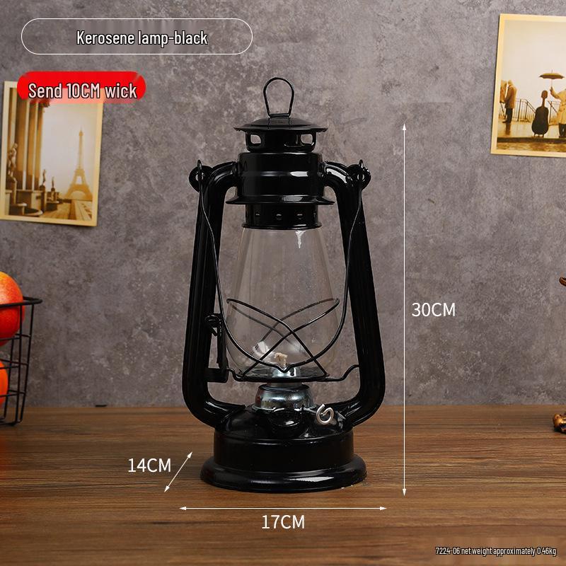 Vintage Wrought Iron Kerosene Camping Lantern - Nostalgic, Decorative Cafe Ornaments & Photo Props