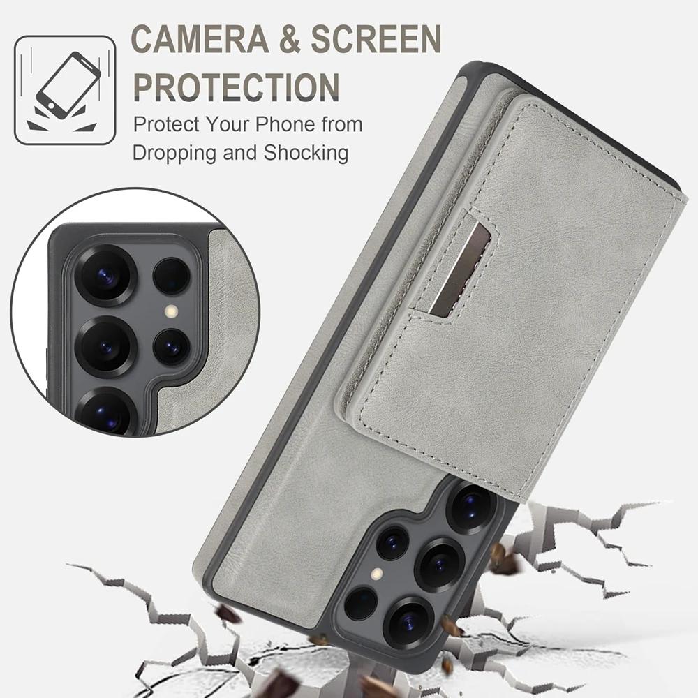 2 In 1 Leather Phone Case for Samsung Galaxy S25 Ultra S24 Plus S23  S25U S24U S23U Magnetic 5 Cards Holder Slots Phone Cover