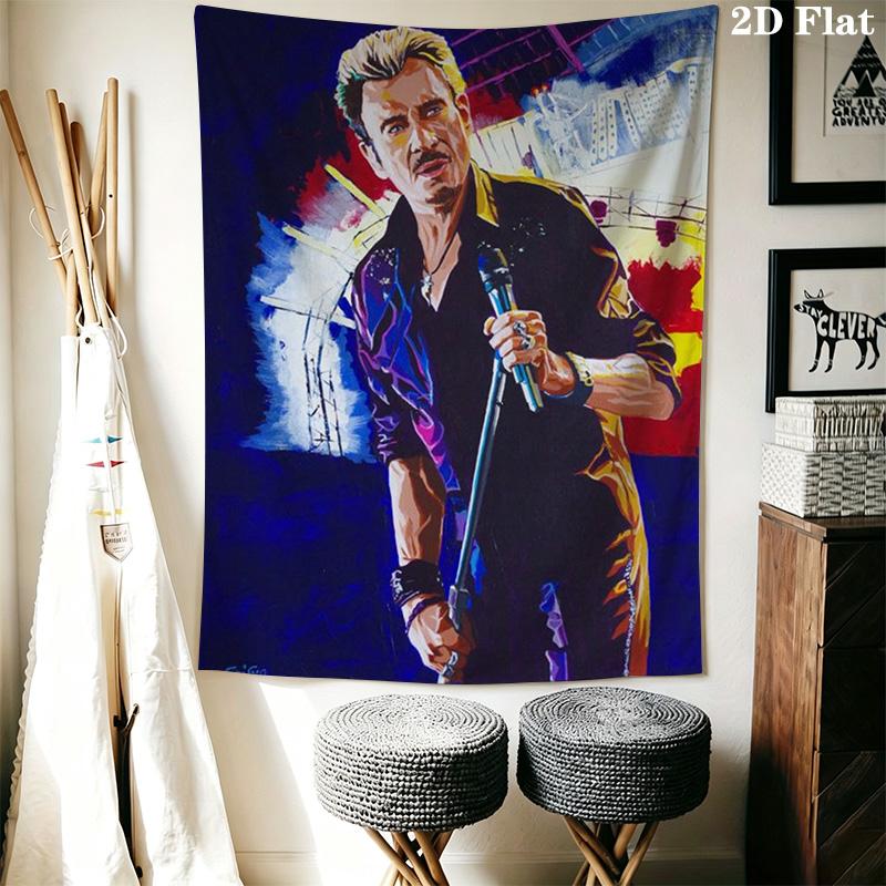 Johnny Hallyday Legend Music Tapestry Background Cloth Fashion Print Homestay Soft Decoration Tapestry Soft Wall Decoration