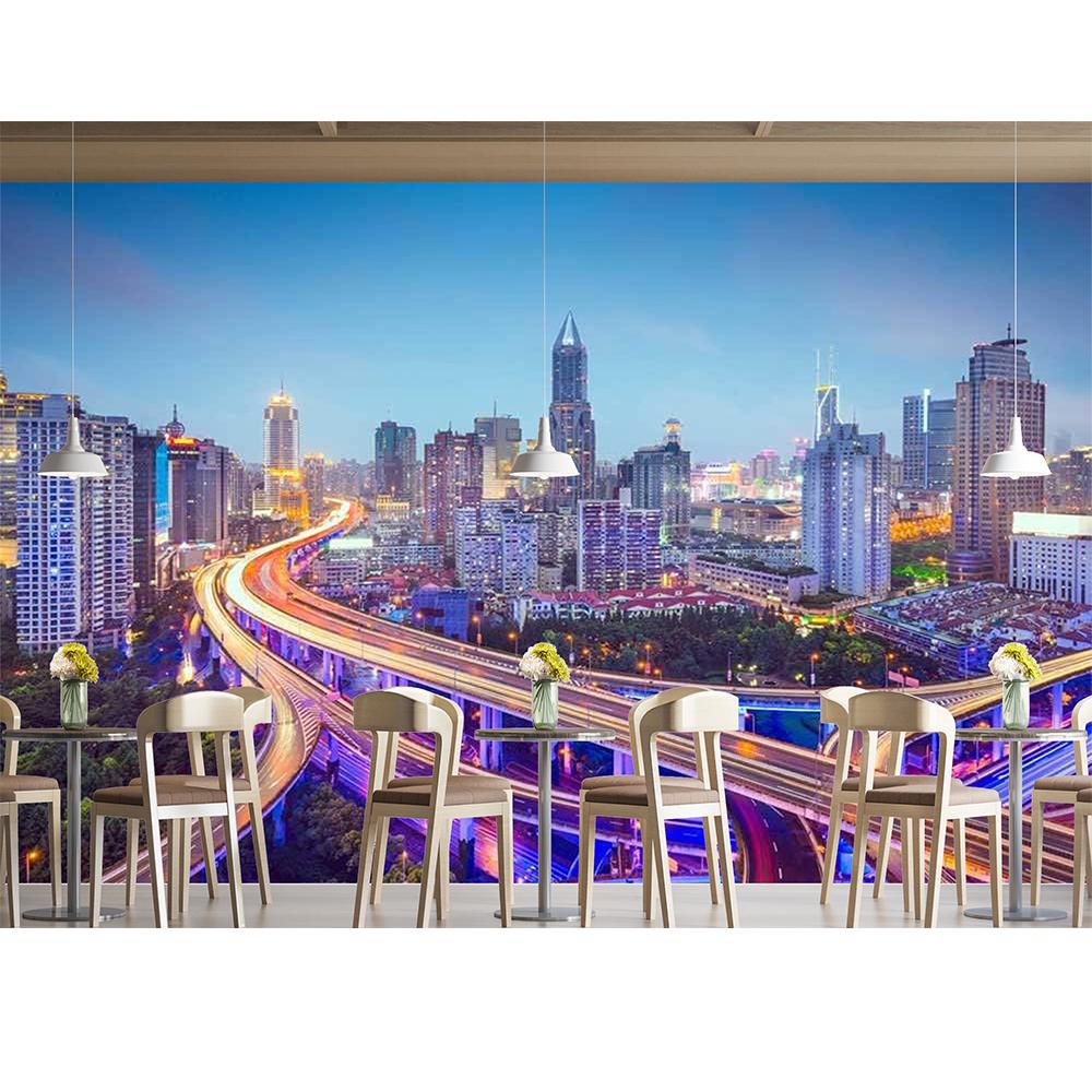 City Large Wall Mural Beautiful City Skyline Traffic Lights On Roads And Bridges Wallpaper Removable Modern Decor Wall Mural