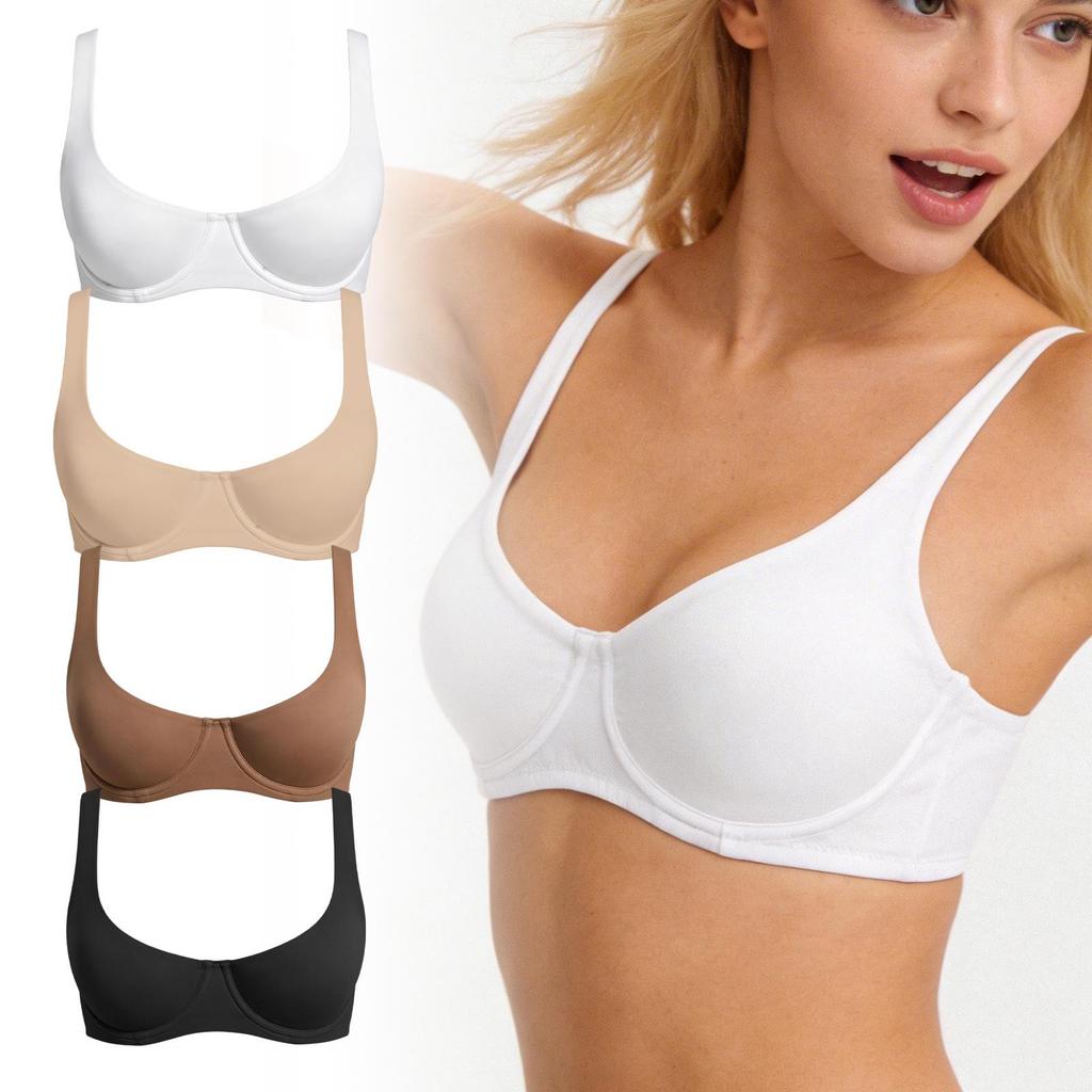 Zeriluna Nude Underwire Non-Padded Bra with Wide Straps - Comfortable, Skin-Friendly Push-Up Lingerie