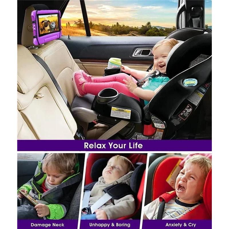 360 Rotating Car Back Seat Kids Tablet Holder Adjustable Ipad Pro Air Mini Kindle Anti-Slip Strap Bracket Stand Accessories