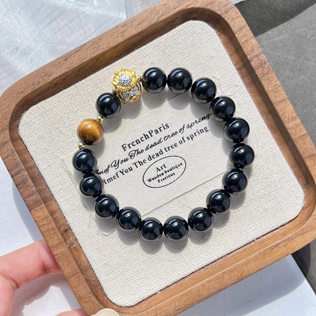 Autumn And Winter New Natural Black Agate Tiger'S Eye Stone Bracelet Bracelet.