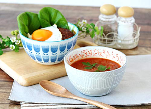 Add a Touch of Color To Your Life with These Mino Ware Bowls, Featuring a Nordic Floral Design In a Set of 5 Patterns. Made In Japan. Diameter 12.5cm,