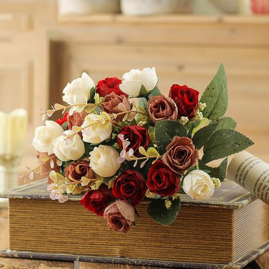 Artificial Roses Bunch Reusable Fake Flowers Maintenance-Free Faux Rose Bundle for Table