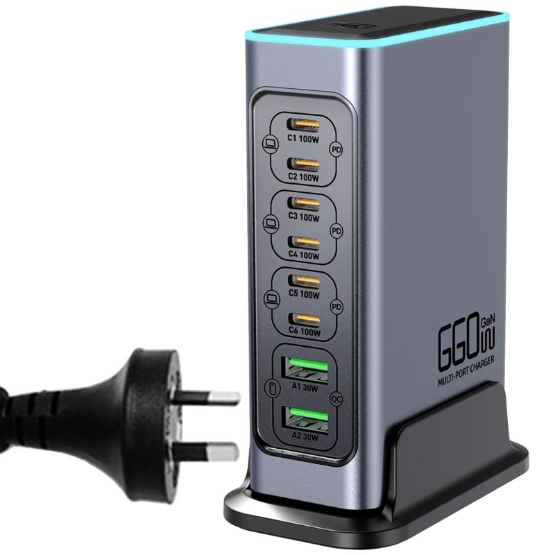

660W Gallium Nitride Charging Station 8 Port USB-A and USB C port Fast Speed Charger for Laptops Tablets Phones 1