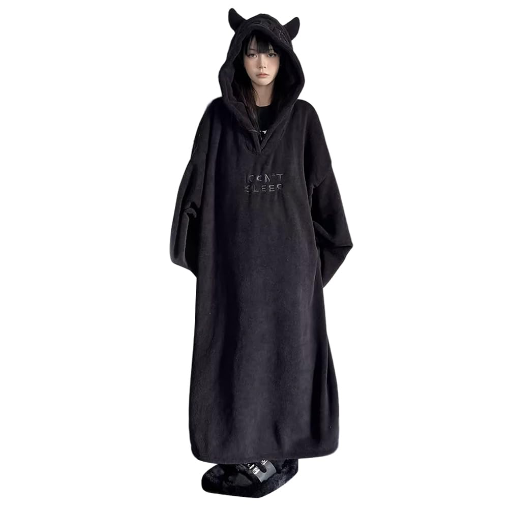 Rayiisuy Pajama Thick Long Little Devil Perfect for Fall and Cold Weather Protection Women's Blanket, Fleece-Lined Loungewear, All-in-One, Sleeves,