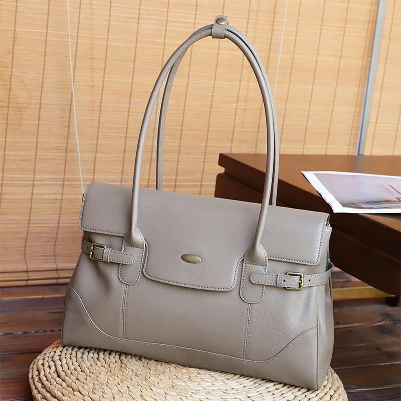 Women's Top-grain leather Underarm Bag Ladies Luxury Designer Genuine leather Handbags Large Capacity Commuting Tote Bags