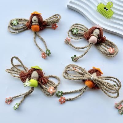 Cute Hemp Rope Double Ponytail Girl Brooch Cartoon Elf Pendant Pin Backpack Clothing Decorative Accessories